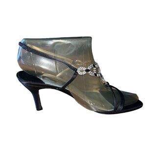 Jennifer Moore Onyx Black - Black Slingback - Jeweled Open Toe Heels Wmns Sz 10